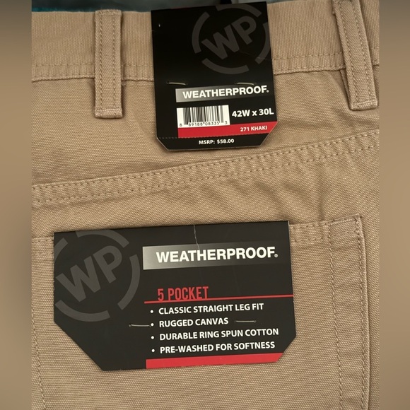 Weatherproof Men's Sz 42x30 100% Cotton Khaki Jeans NWT - Picture 8 of 8